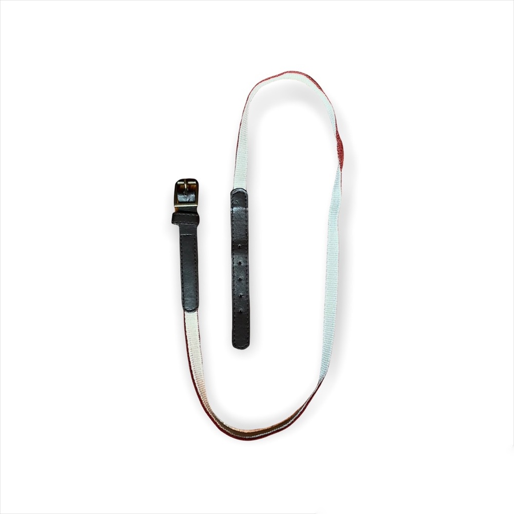 Woven red and cream thin belt with vegan leather ends